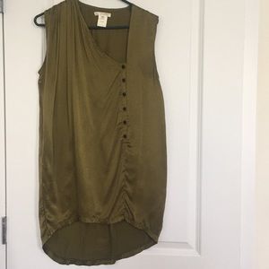 Assymetrical olive green silk tunic